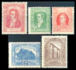 ARGENTINA - 1926 AÑO COMPLETO - 5 SELLOS CONMEMORATIVOS - MINT