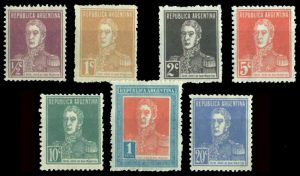 ARGENTINA - 1927 COMPLETE YEAR - 7 DEFINITIVE STAMPS - MINT
