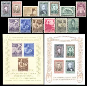 ARGENTINA - 1950 COMPLETE YEAR - 8 COMMEMORATIVE STAMPS + 5 AIRMAIL STAMPS + 2 SOUV SHEETS - MNH