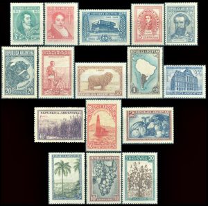 ARGENTINA – 1945 AÑO COMPLETO - 3 SELLOS CONMEMORATIVOS + 13 ORDINARIOS - MINT