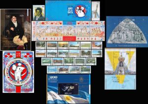 ARGENTINA - COMPLETE YEAR 2020 - 2 COMMEMORATIVE STAMPS - 12 DEFINITIVES + 1 STAMP BOOKLET (5 VALUES) + 5 SOUV SHEET - MNH