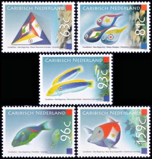 CARIBE HOLANDES/SELLOS, 2011 - NUEVA CONSTITUCION - PECES - YV 1A/1E - 5 VALORES - MINT