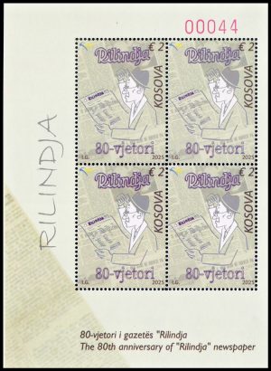KOSOVO/SELLOS, 2025 - 80 ANIVERSARIO DEL PERIÓDICO RILINDJA -YV 504 - HOJITA - MINT